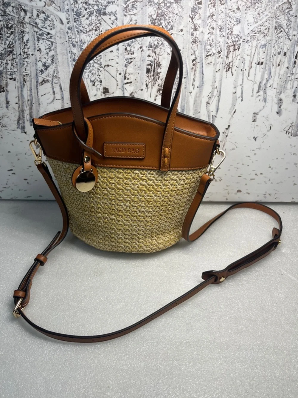 Straw Crossbody Bag Summer Beach Shoulder Top Handle Hobo Tote Woven Bucket Bag - Picture 2 of 12